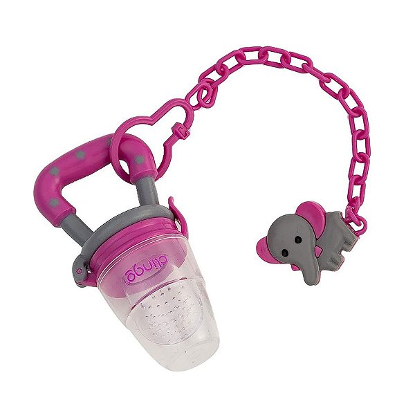 Chupeta Porta Fruta Infantil Bebê Silicone Rosa Introdução Alimentar Elefante Livre de BPA Clingo