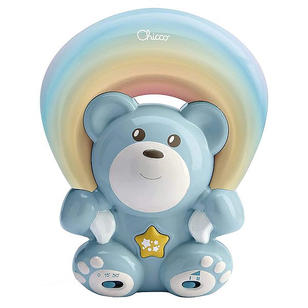 Luminária Infantil Ursinho Projetor de Arco-íris e Músicas Para Sono do Bebê Urso Azul Chicco