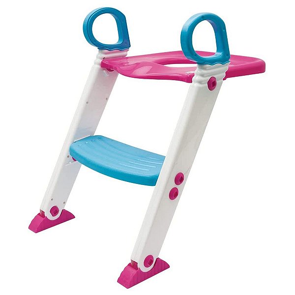 Assento Redutor Infantil Com Escada Para Vaso Sanitário 1+ Ano Até 40 kg Dobrável Rosa e Azul Buba