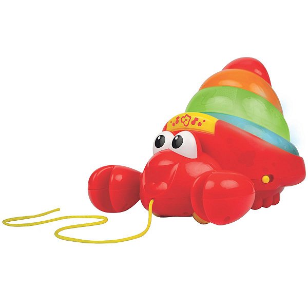 Brinquedo Interativo Infantil Criança Amiguinho Caranguejo Toca Música Com Luzes e Cordinha Winfun
