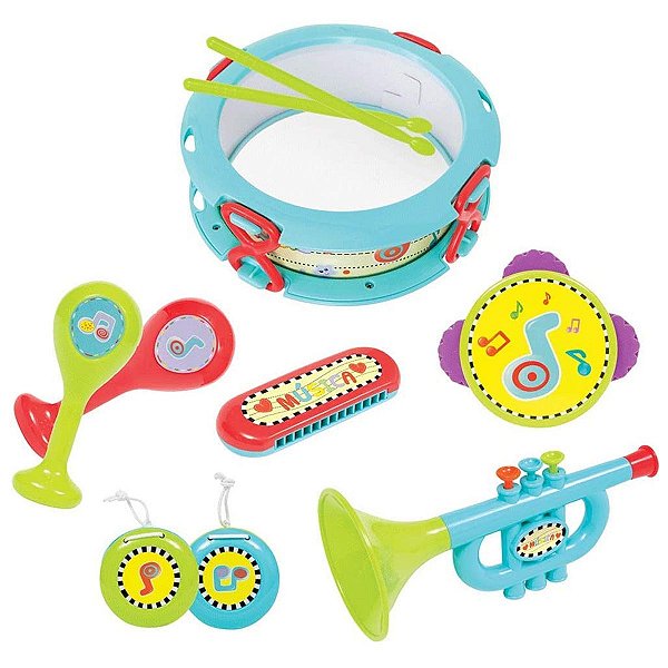 Instrumentos Musicais de Brinquedo Minha Primeira Bandinha Trompete Gaita Percussão Multikids Baby