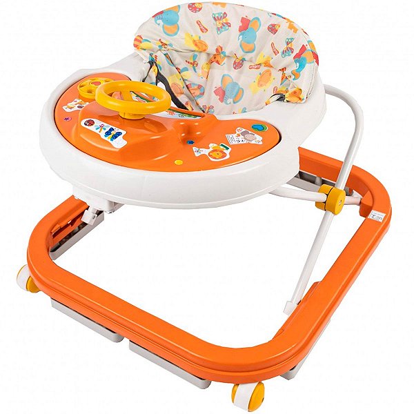 Andador de Bebê Para Desenvolvimento Infantil +4 Meses Até 12Kg Com Volante Musical Laranja Styll Baby