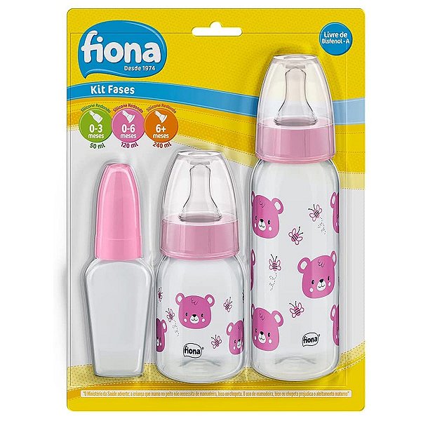 Kit 3 Mamadeiras De Bebê Silicone 50/120/240mL Fases 0 a +6 Meses Rosa  Fiona - Baby&Kids