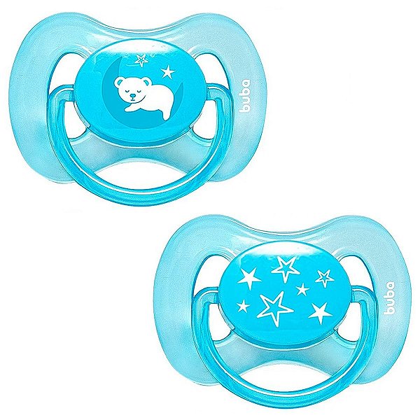 Chupeta Para Bebê Kit 2 Un De 0 a 6 Meses Tamanho 1 Silicone Ursinho e Estrelinhas Comfort Azul Buba