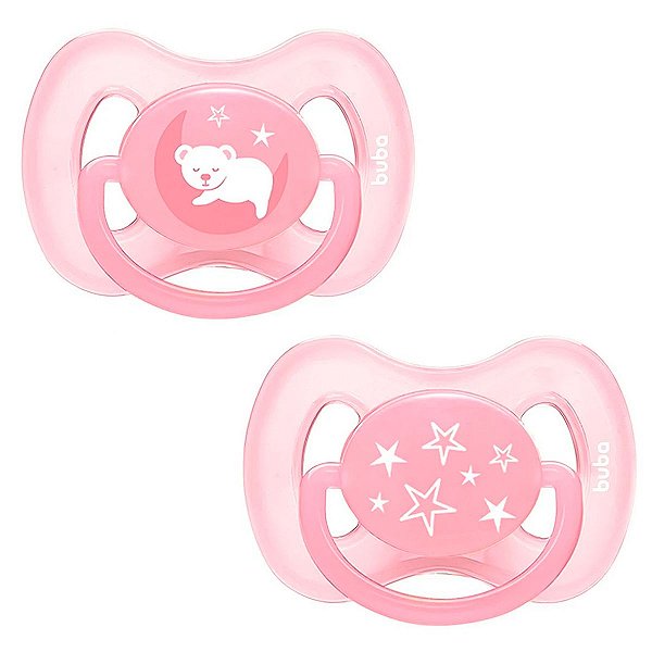 Chupeta Para Bebê Kit 2 Un De +6 Meses Tamanho 2 Silicone Ursinho e Estrelinhas Comfort Rosa Buba