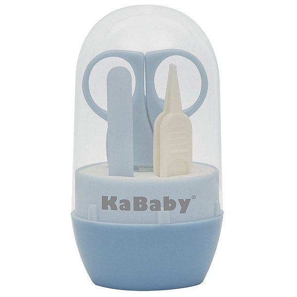 Kit Manicure Bebê +0 Meses Tesoura Cortador Pinça e Lixa Com Case Higiene Infantil Egg Azul Kababy