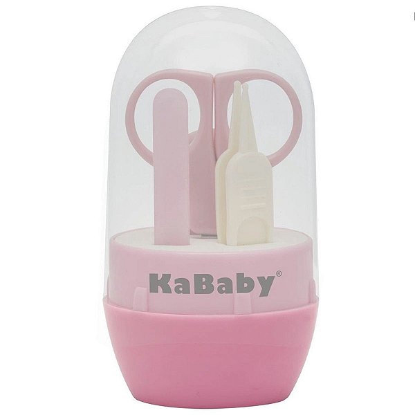 Kit Manicure Bebê +0 Meses Tesoura Cortador Pinça e Lixa Com Case Higiene Infantil Egg Rosa Kababy