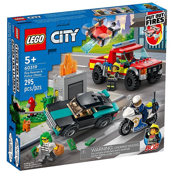 Brinquedo Lego City Blocos de Montar Resgate dos Bombeiros e Perseguição de  Polícia 5+anos 295 Peças - Baby&Kids