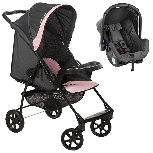 Carrinho de Bebê Galzerano Romano Travel System Para Passeio Preto Rosa Até  15Kg + Bebê Conforto - Baby&Kids