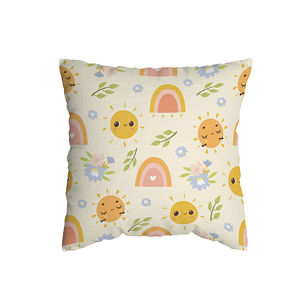 Capa de Almofada Sol e Arco-Íris Infantil Com Zíper