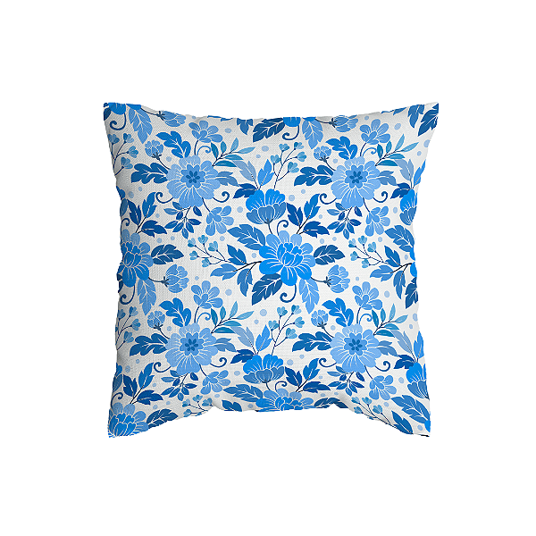Capa de Almofada Floral Azul Com Zíper