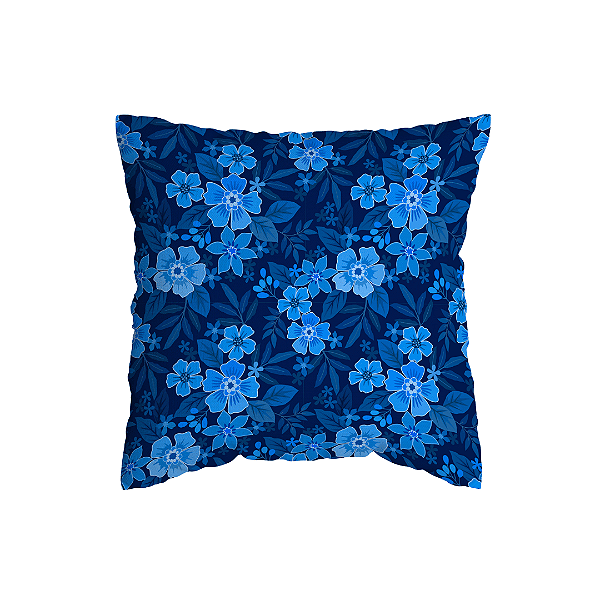 Capa de Almofada Floral Azul Com Zíper