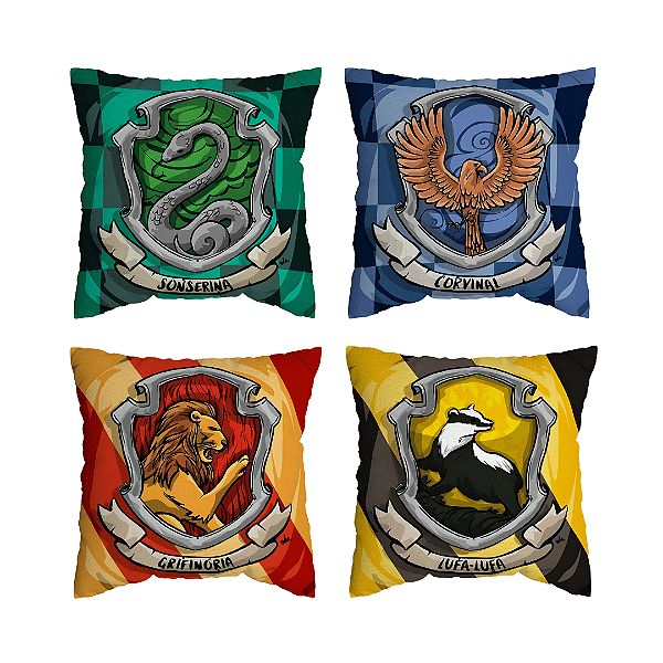 Kit 4 Capas de Almofada Harry Potter Com Zíper