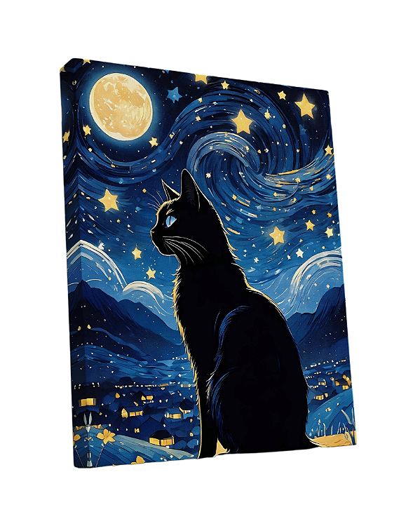 Tela Sublimada em Tecido Borda Infinita Gato Preto