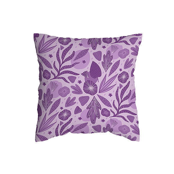Capa de Almofada Floral Roxa Com Zíper