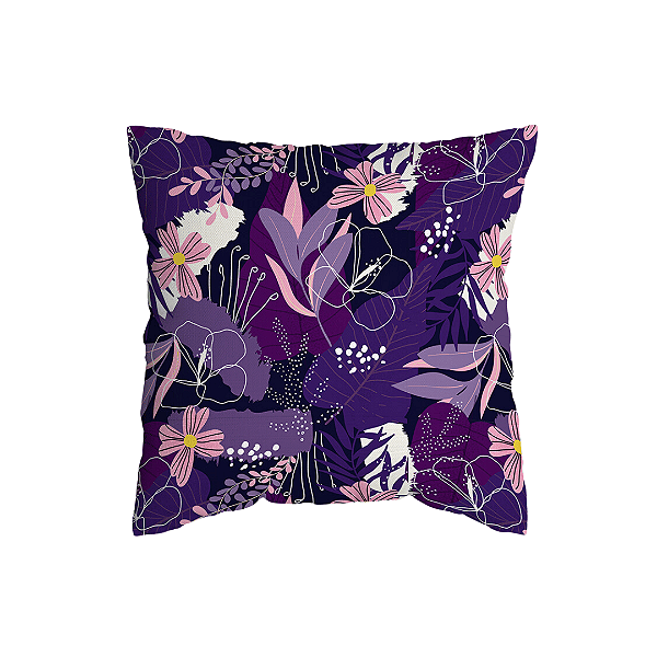 Capa de Almofada Floral Roxa Com Zíper