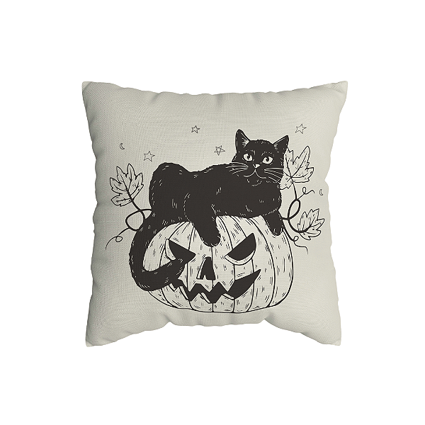 Capa de Almofada Gato Preto Com Zíper