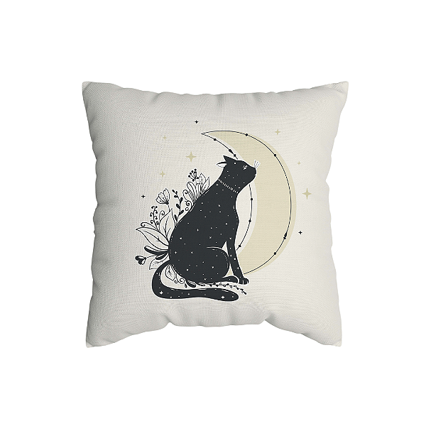 Capa de Almofada Gato Preto Com Zíper