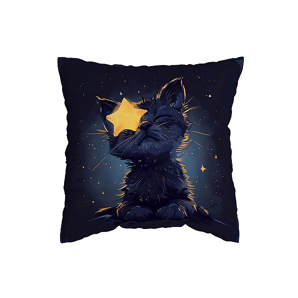 Capa de Almofada Gatinho com Estrela Com Zíper