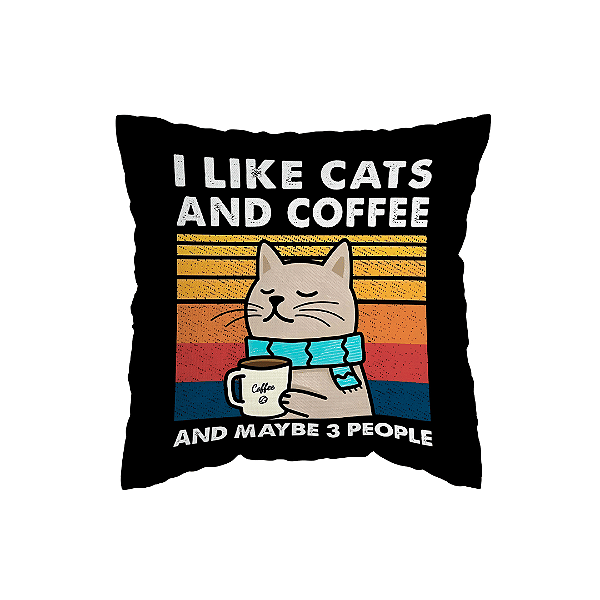 Capa de Almofada I Like Cats and Coffee Com Zíper