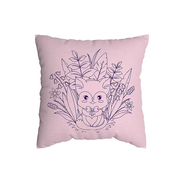 Capa de Almofada Gatinho e Raposinha Outline Com Zíper