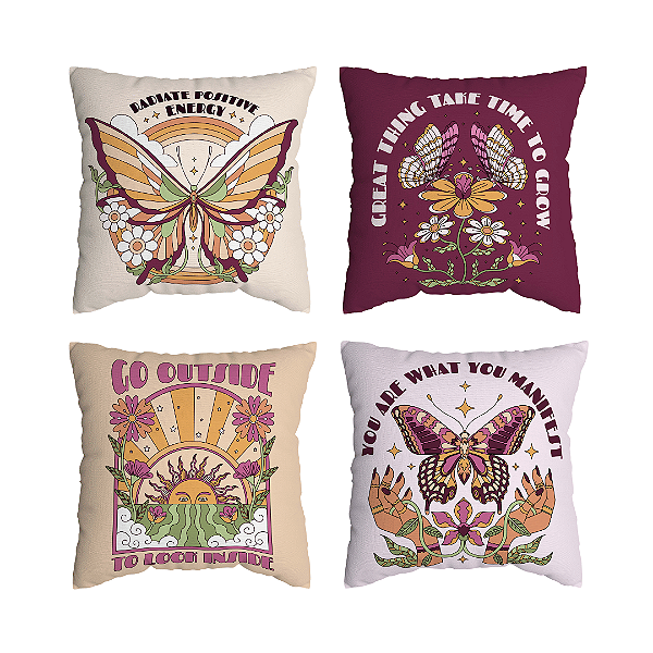 Kit 4 Capas de Almofada Hippie Com Zíper