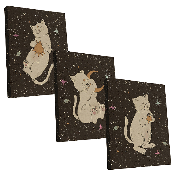 Kit 3 Telas Sublimadas em Tecido Borda Infinita Gatos
