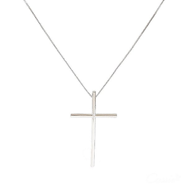 Colar Longo Cruz Grande Ródio