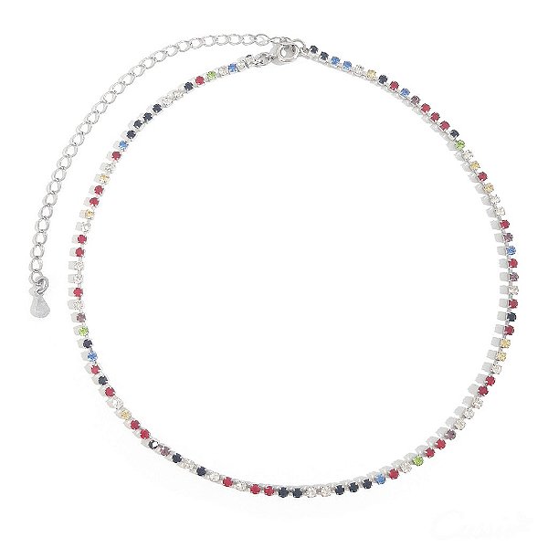 Choker Strass Coloridos Ródio