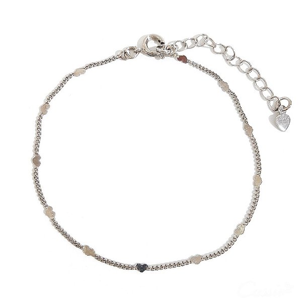 Pulseira Micro Corações Ródio