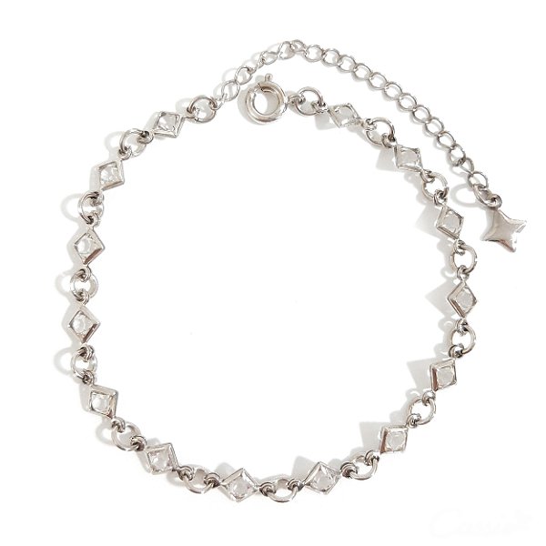 Pulseira Quadradinhos Ródio Zircônias