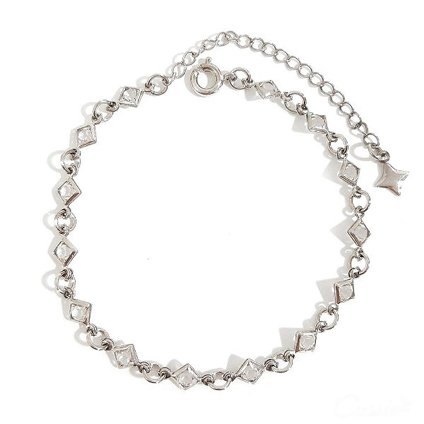 Pulseira Quadradinhos Ródio Zircônias