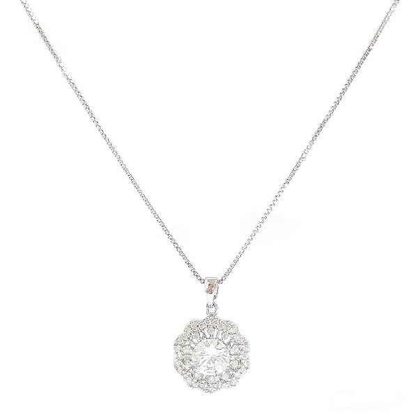 Colar Flor Fiore Ródio Zircônias