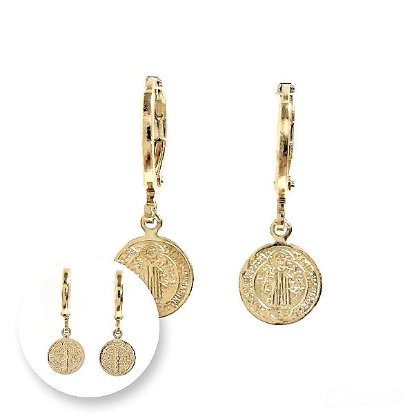 Brinco Argola Pingente Medalha de São Bento
