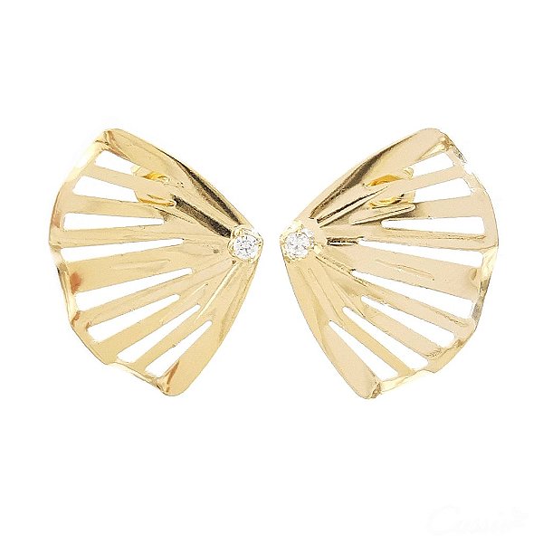 Brinco Leque Vazado Pequeno Zircônia