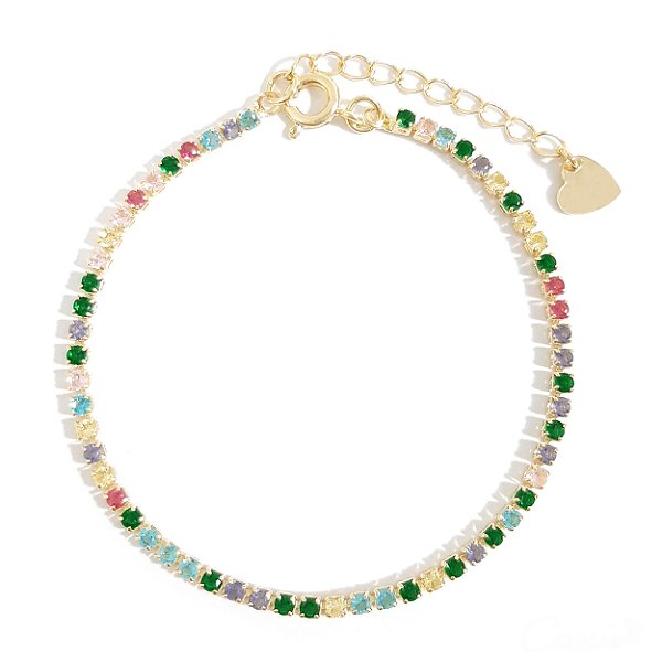 Pulseira Riviera Zircônias Coloridas Tons Claros