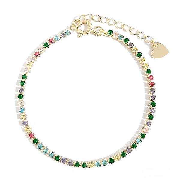 Pulseira Riviera Zircônias Coloridas Tons Claros