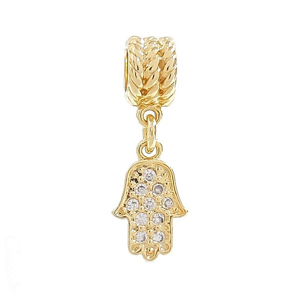 Berloque Charm Pingente Mão de Fátima Hamsá Zircônias