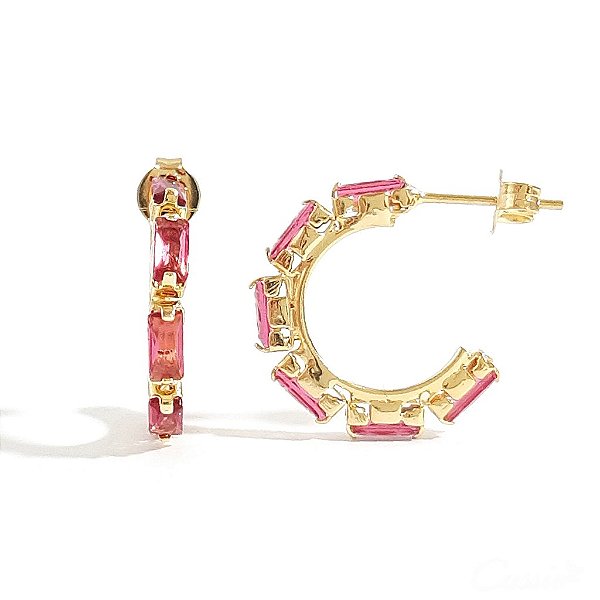Brinco Argola Zircônias Rubi