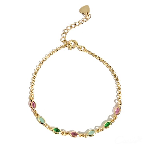 Pulseira Zircônias Navetes Coloridas