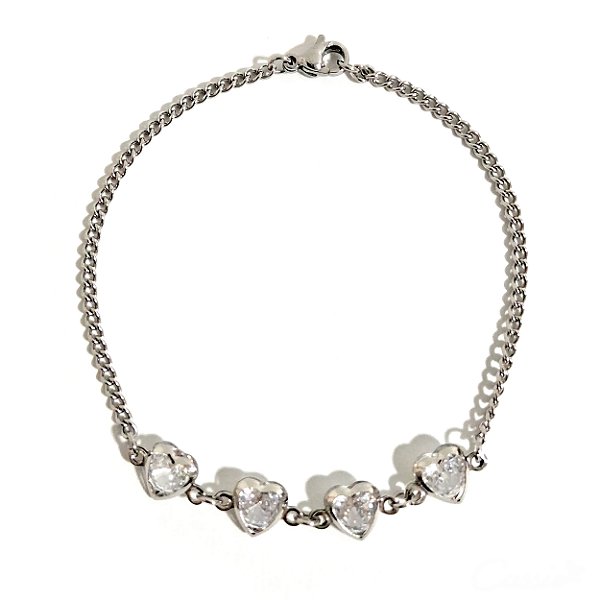 Pulseira Inox Corações Zircônias