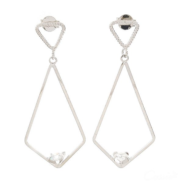 Brinco Geométrico Ródio Zircônia