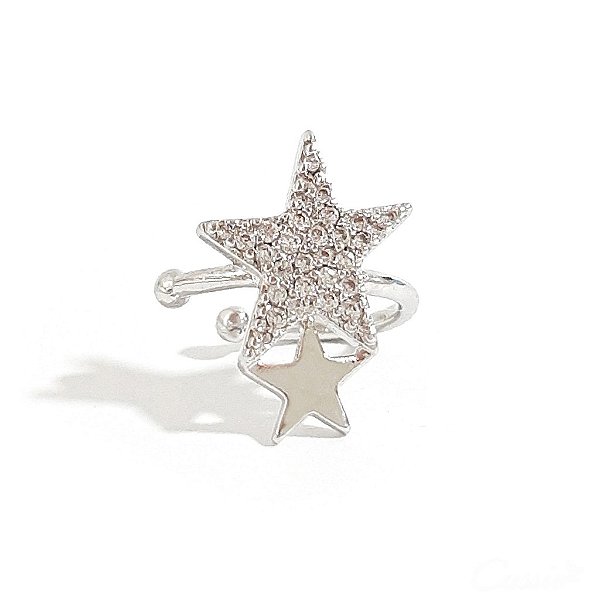 Brinco Piercing Fake Estrelas Ródio Zircônias