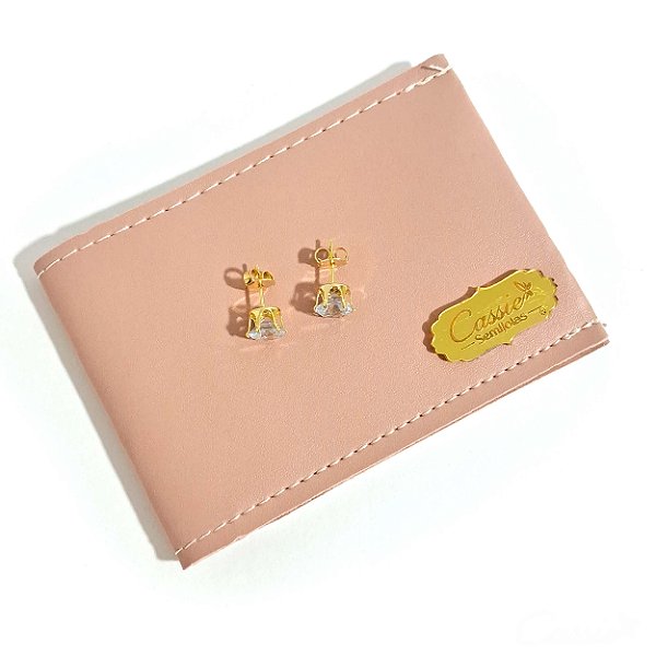 Kit Essencial - Brinco Ponto de Luz Zircônia 8mm e Porta-Cartões