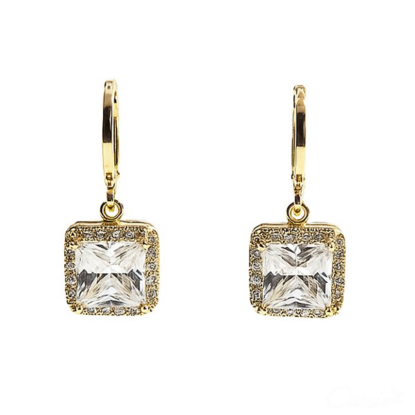 Brinco Argola Pingente Quadrado Zircônias