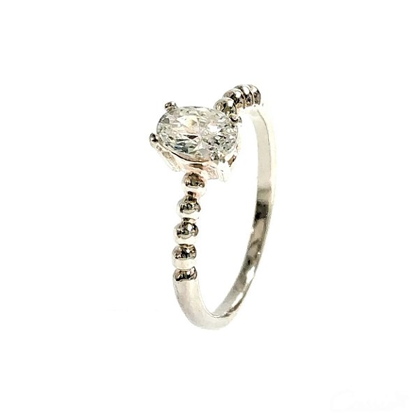 Anel Zircônia Oval Banhado a Ródio