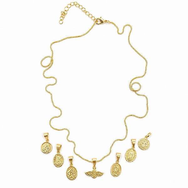 Colar Santo do Dia 7 Pingentes Banhado a Ouro