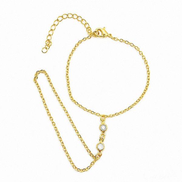 Pulseira de Mão Hand Chain Cristais Banhada a Ouro 18k