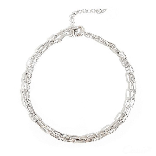 Pulseira Dupla Elos Retos Fina Ródio