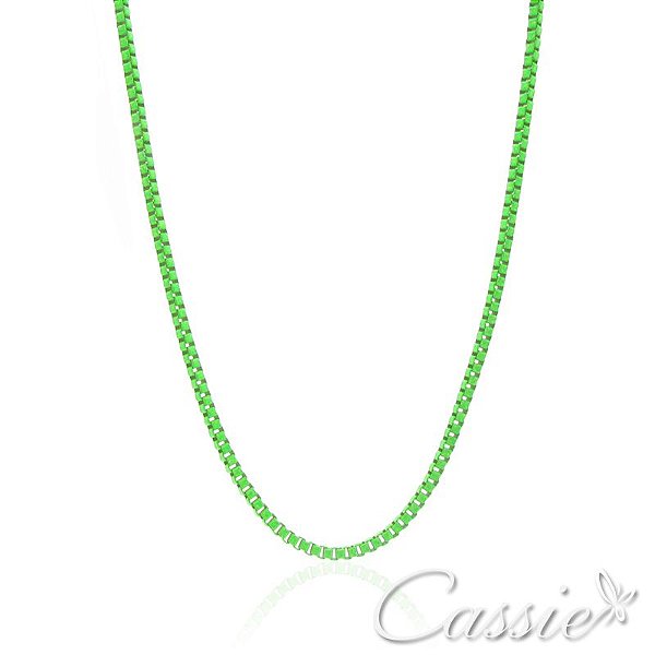 Colar Corrente Veneziana Fina Colorida Verde Neon